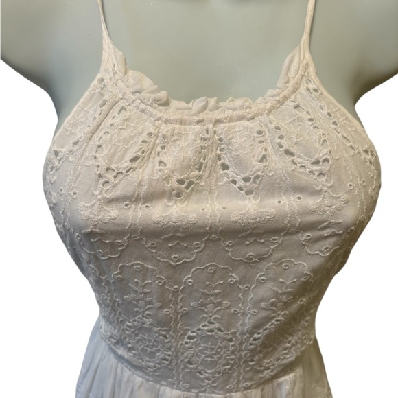 Anthropologie Maeve White Eyelet Sundress Sz 2 High Neck Full Skirt Cruise Vacay - Picture 4 of 9